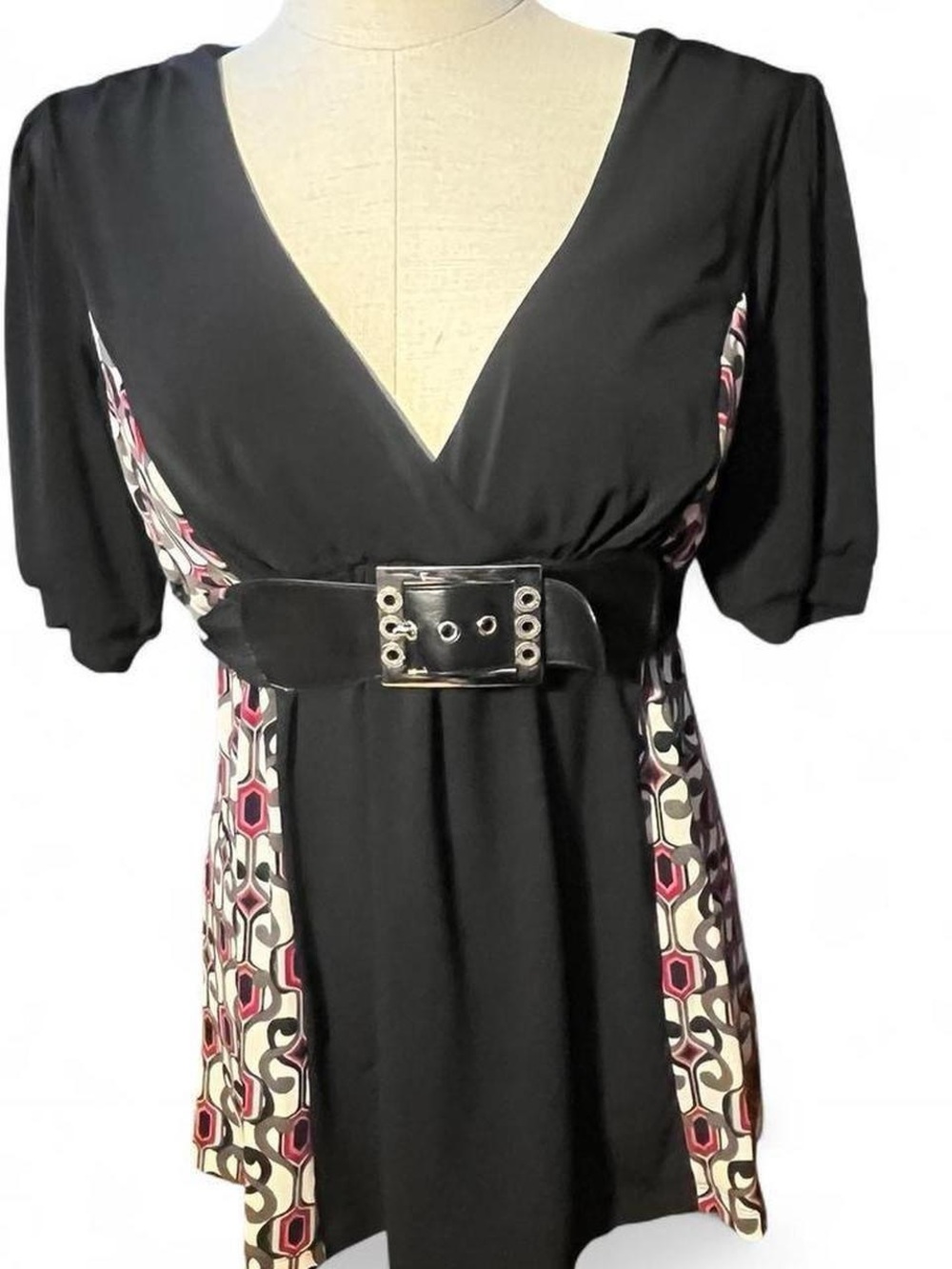 vintage y2k Speechless Black Tunic with Geometric Side Panels and Belt